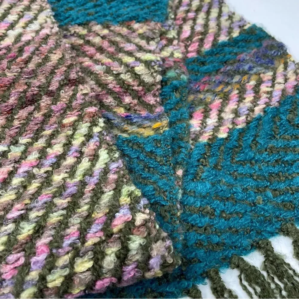 Renne's NYC Women's Knit Scarf in Teal Multi, Soft Rectangle Scarf w/ Fringe